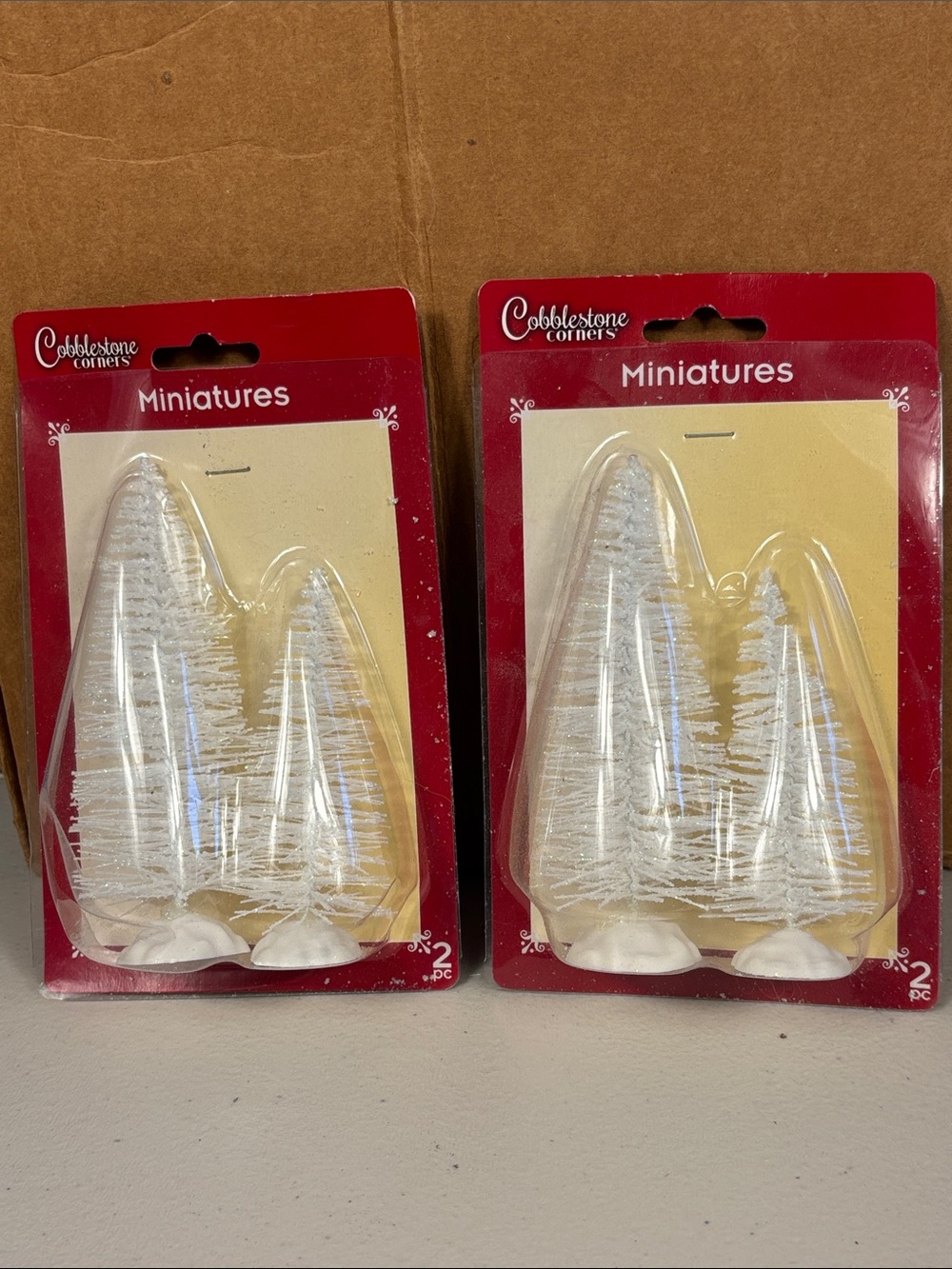 NWT Cobblestone Corners Winter Village Miniature White Christmas Tree 2-Pack Lot